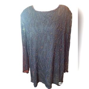 Papell boutique evening 1x silk beaded holiday formal tunic black rainbow beads